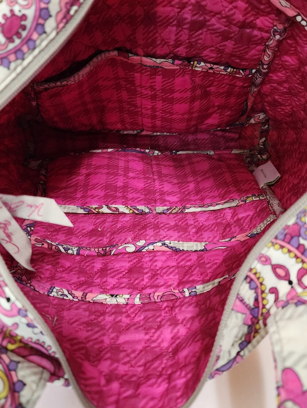 Vera Bradley Quilted Tote Shoulder Bag – Pink Paisley Floral Pattern 14" Wide - Picture 12 of 15